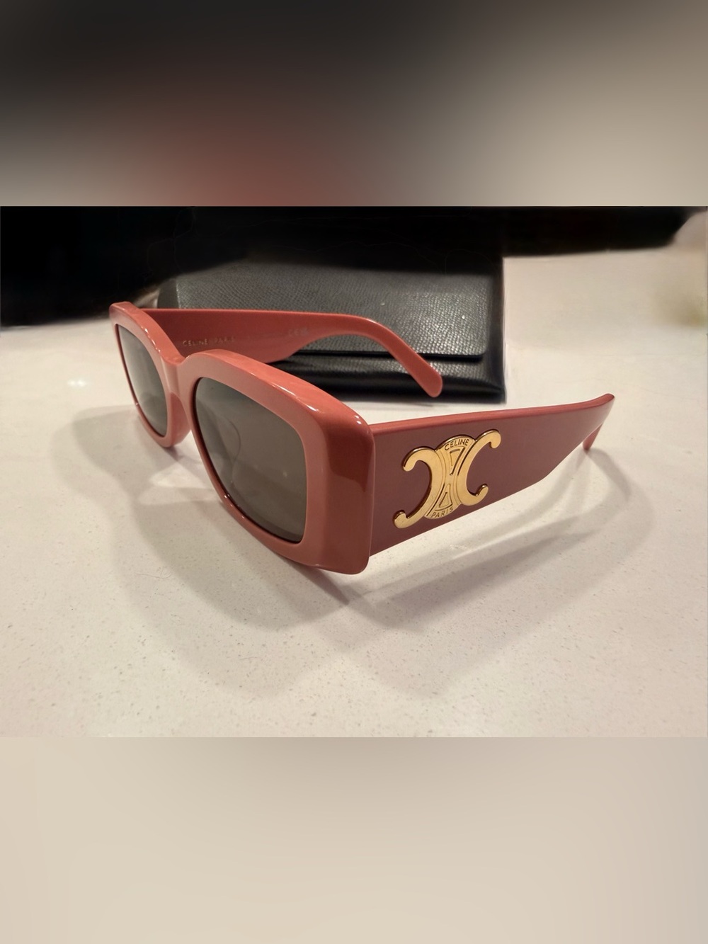 Celine Dusty Rose Square-Frame Logo Sunglasses with Triomphe
